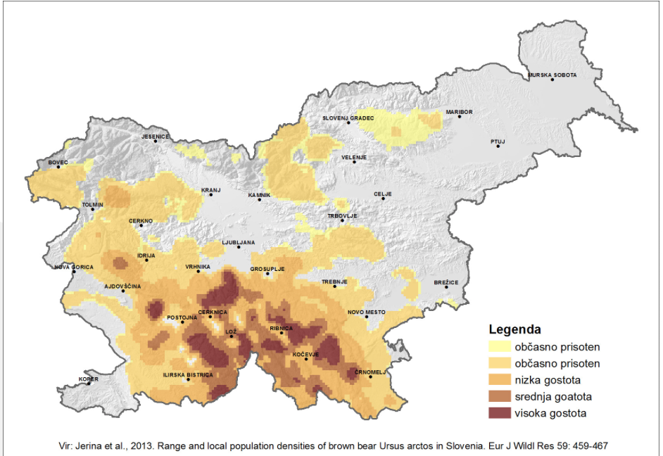 carte de la répartition des ours en Slovénie